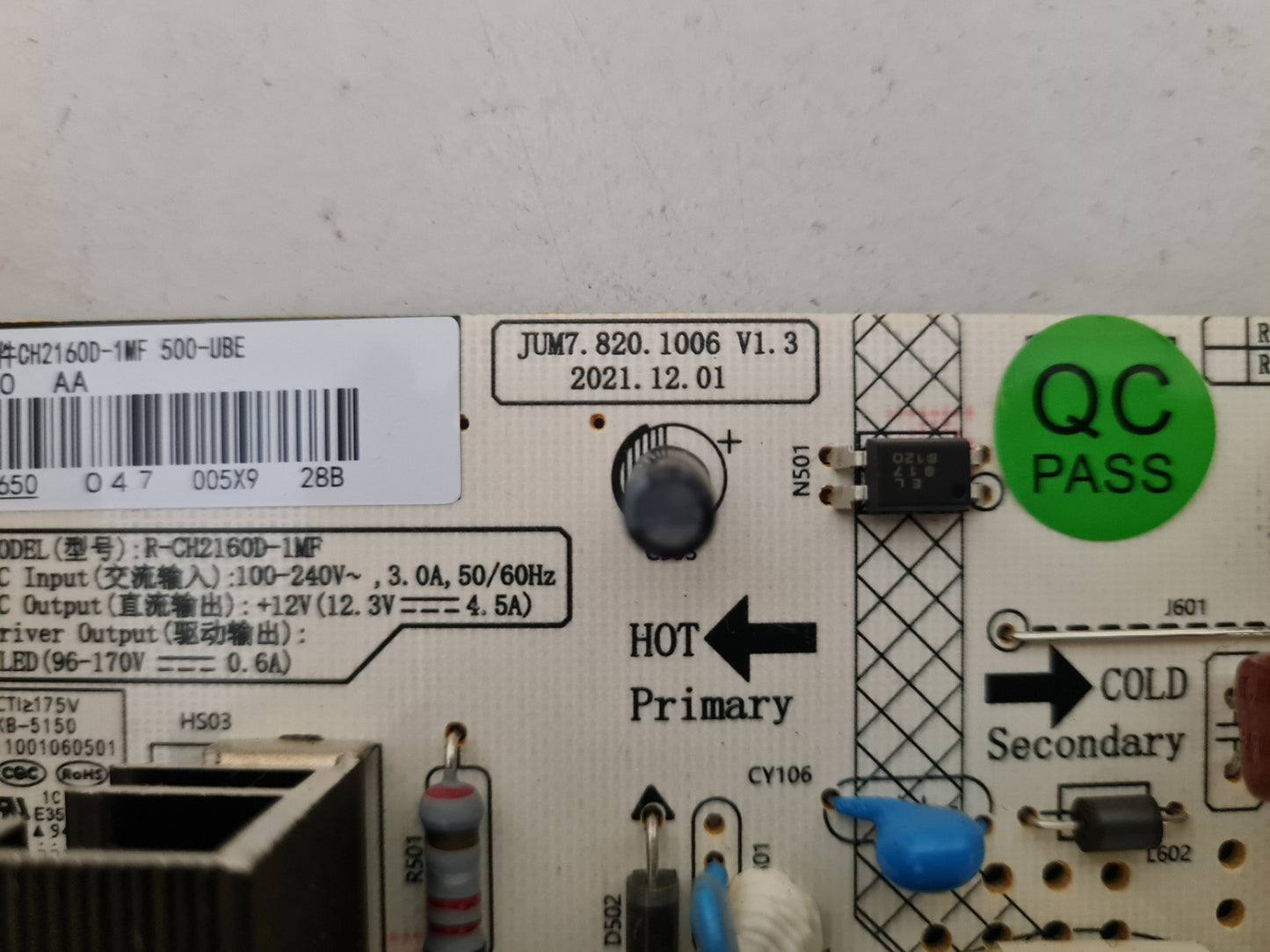 KOGAN KALED55Q98JSTA POWER SUPPLY BOARD JUM7.820.1006 V1.3 R-CH2160D-1MF