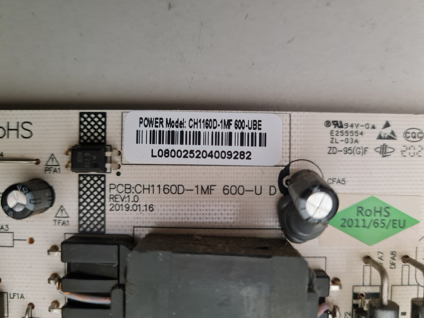 CHIQ U58H10 POWER SUPPLY BOARD CH1160D-1MF 600-U D CH1160D-1MF 600-UBE
