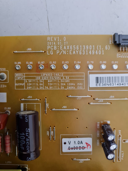 LG 49UB850T POWER SUPPLY BOARD EAX65613901 1.6 EAY63149401 LGP4955-14UL12