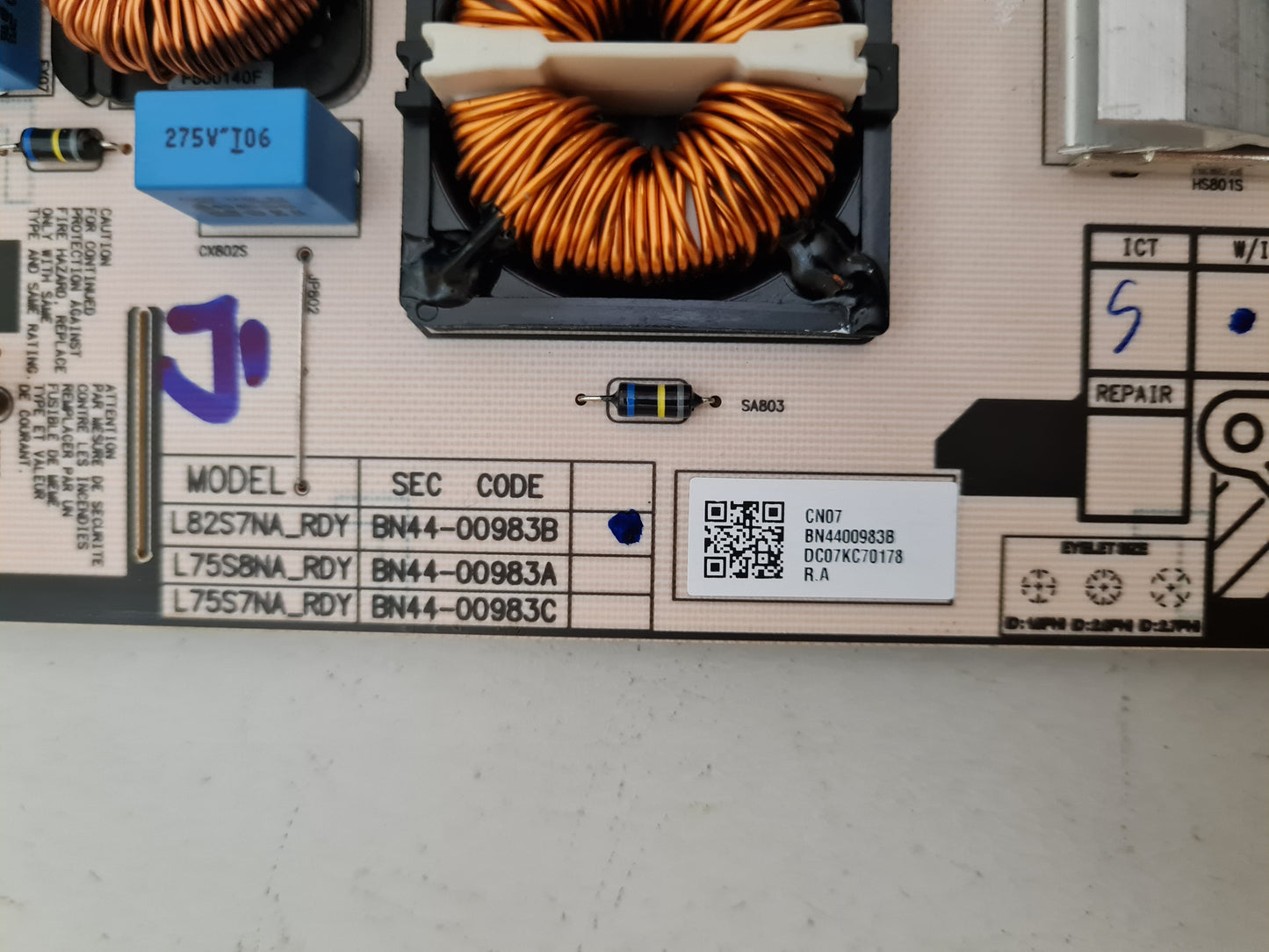 SAMSUNG QA82Q75RAW POWER SUPPLY BOARD BN44-00983B L82S7NA_RDY