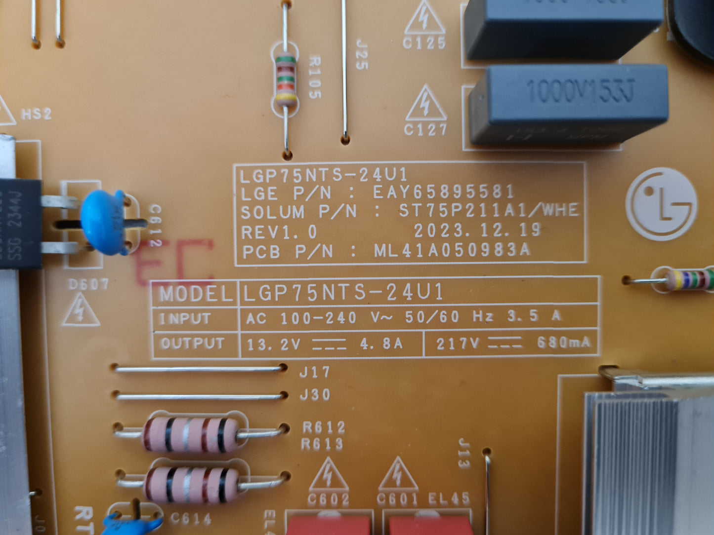 LG 75UT8050PSB POWER SUPPLY BOARD EAY65895581 LGP75NTS-24U1