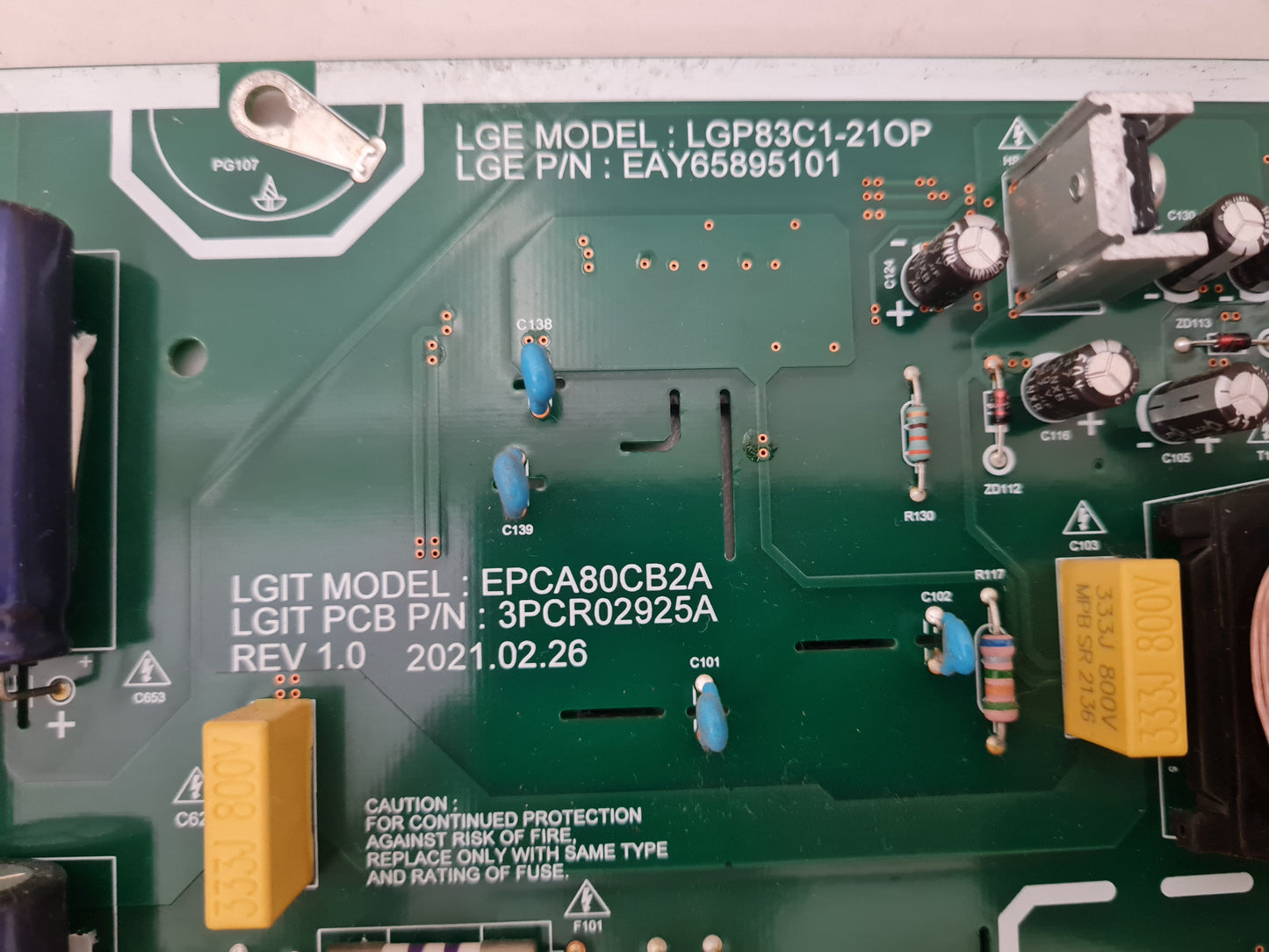LG OLED 83C1PTA POWER SUPPLY BOARD LGP83C1-21OP EPCA80CB2A 3PCR02925A EAY65895101