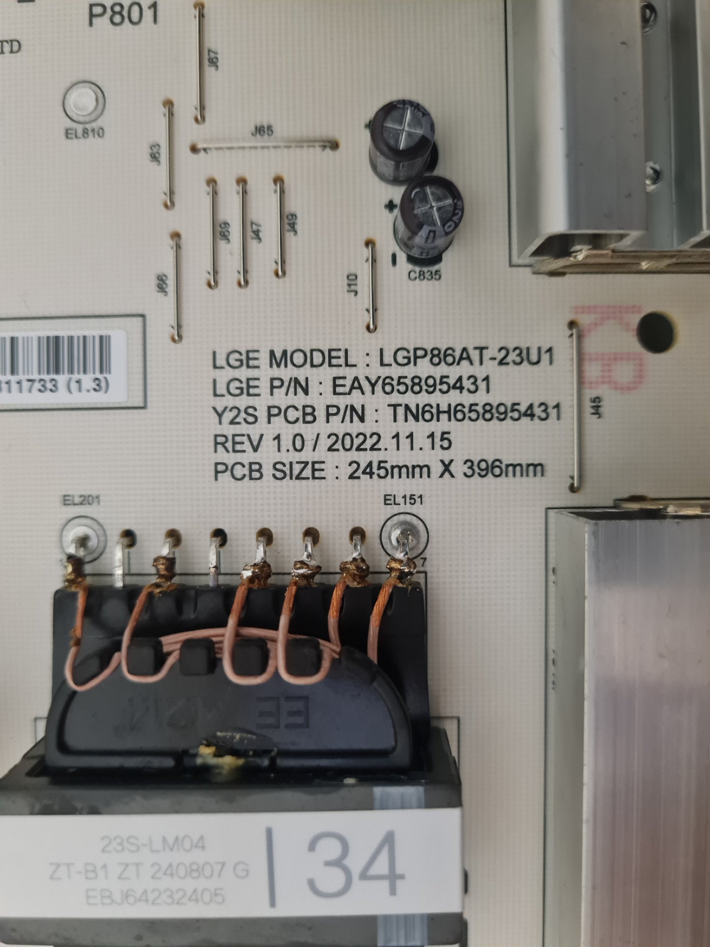 LG 86UT8050PSB POWER SUPPLY BOARD EAY65895431 TN6H65895431 LGP86AT-23U1