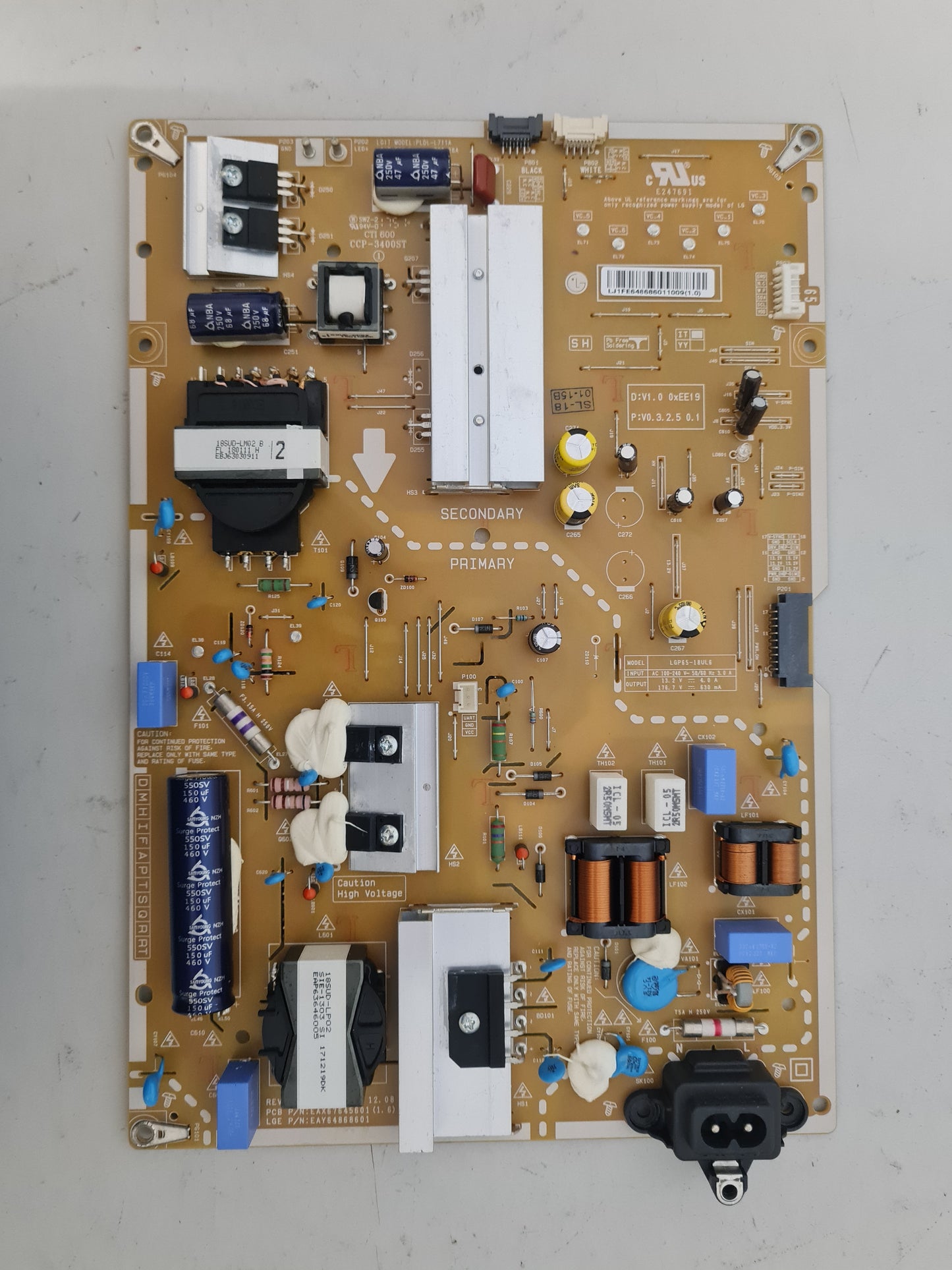 LG 65UK7550PTA POWER SUPPLY BOARD EAY64868601 EAX67645601 LGP65-18UL6