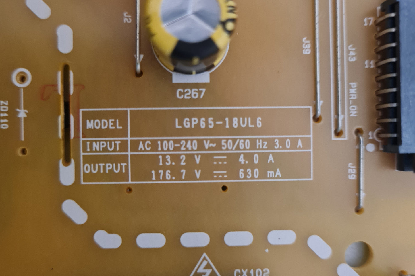 LG 65UK7550PTA POWER SUPPLY BOARD EAY64868601 EAX67645601 LGP65-18UL6