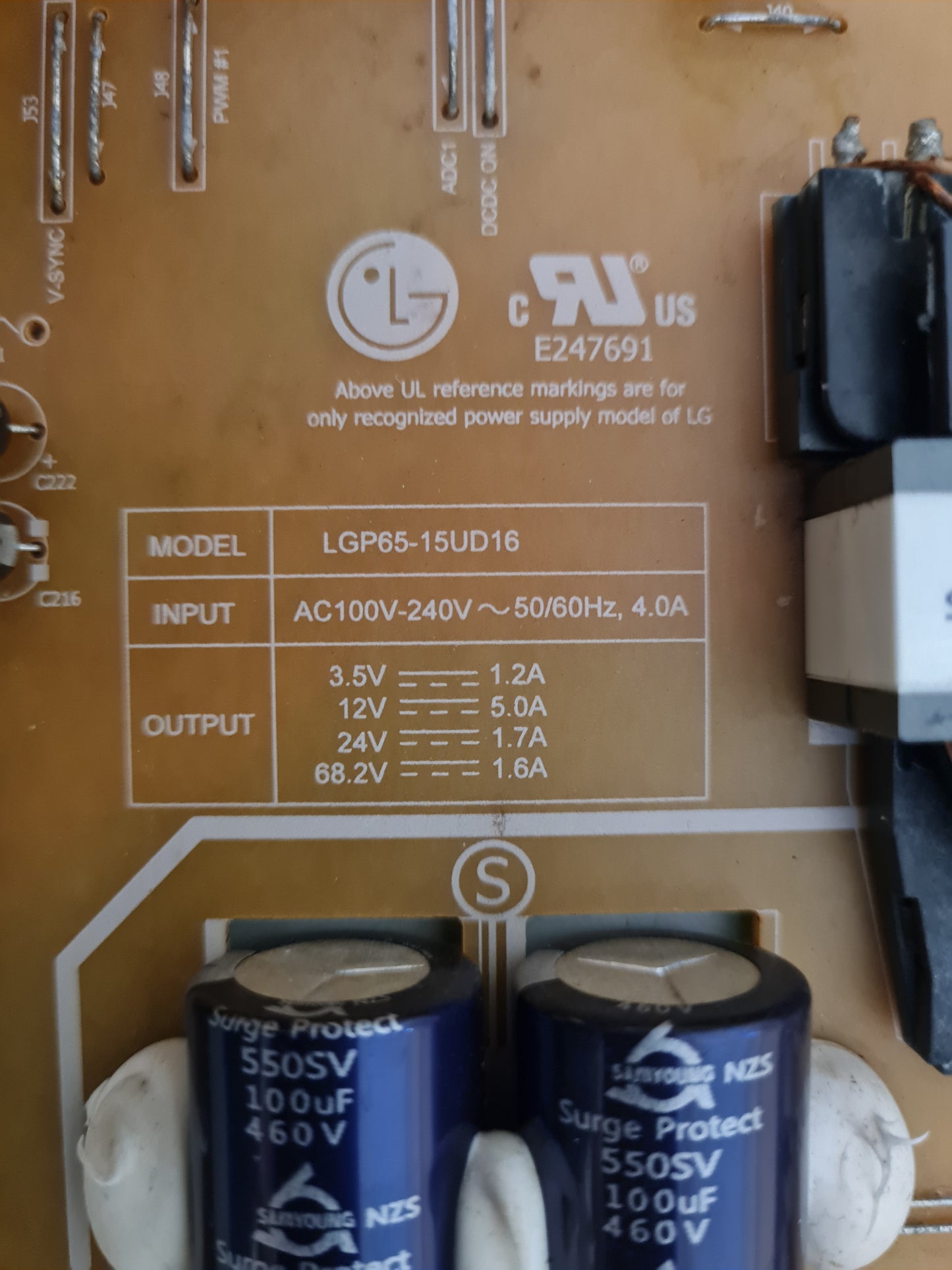LG 65UG870T POWER SUPPLY BOARD EAY63749101 LGP65-15UD16 B12E009101