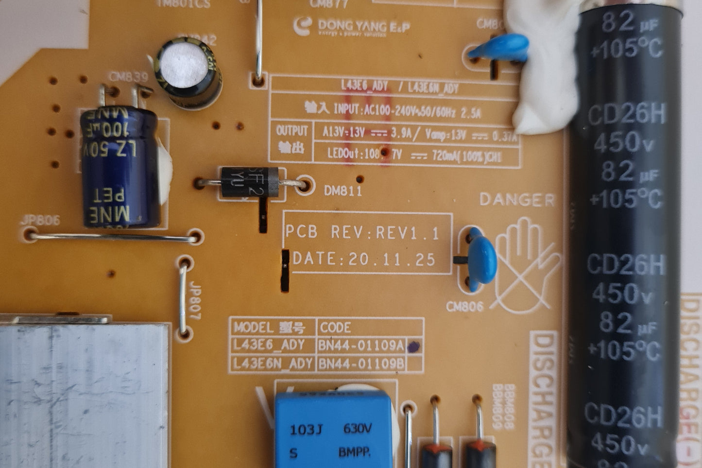 SAMSUNG UA43AU8000 POWER SUPPLY BOARD BN44-01109A L43E6_ADY