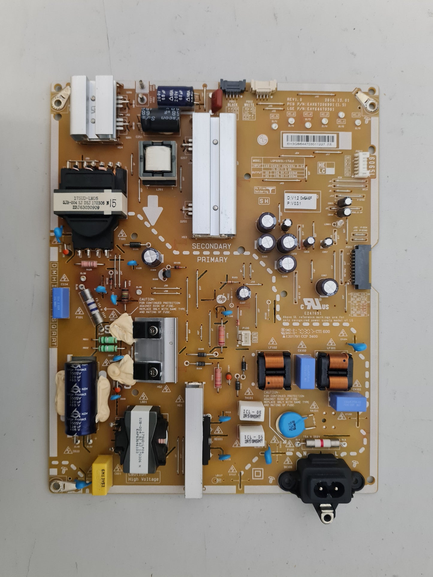 LG 65UJ654T POWER SUPPLY BOARD EAY64470301 EAX67206901 1.5 LGP6065L-17UL6