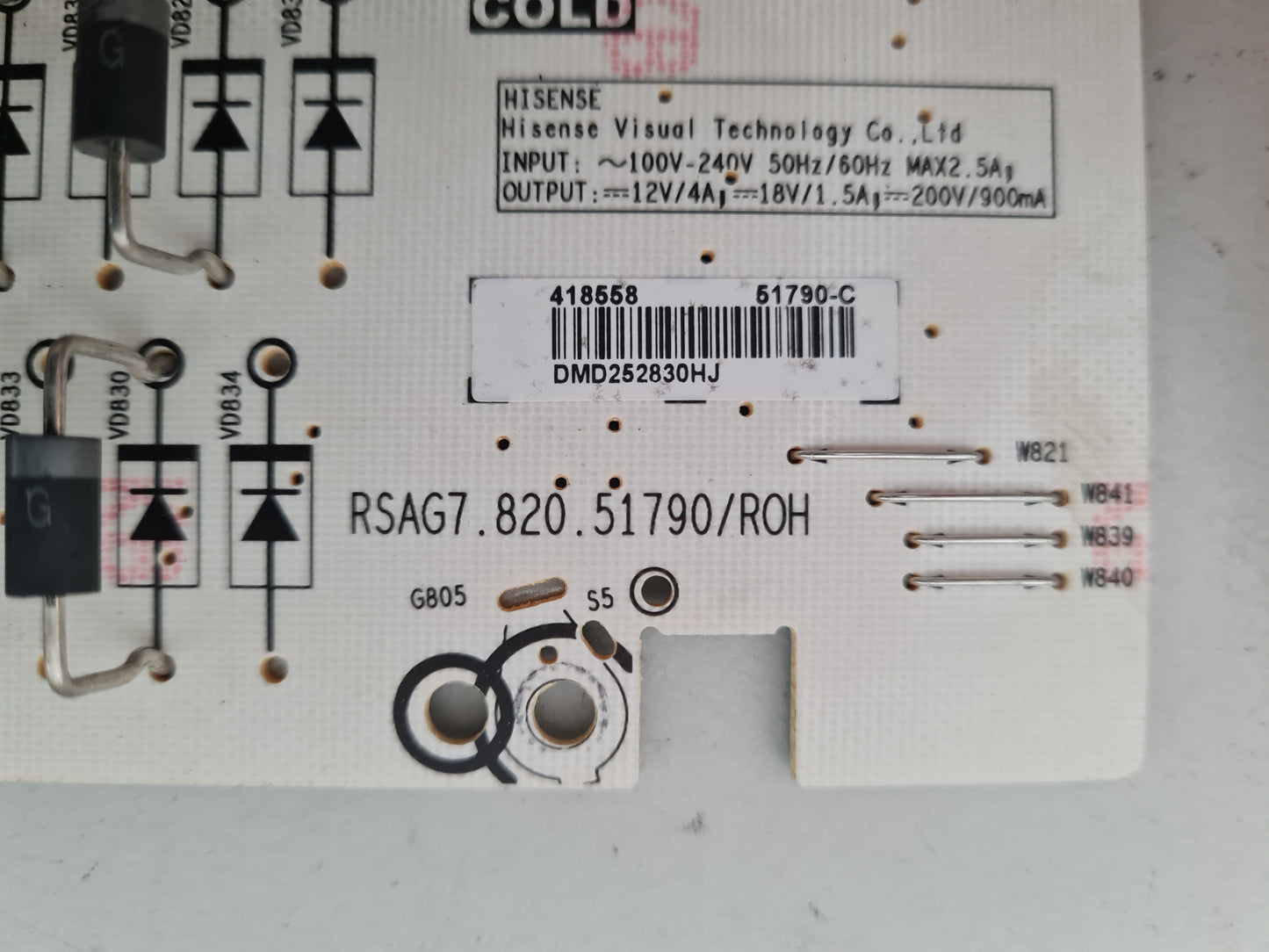 HISENSE 75Q6QAU POWER SUPPLY BOARD RSAG7.820.51790 51790-C 418558