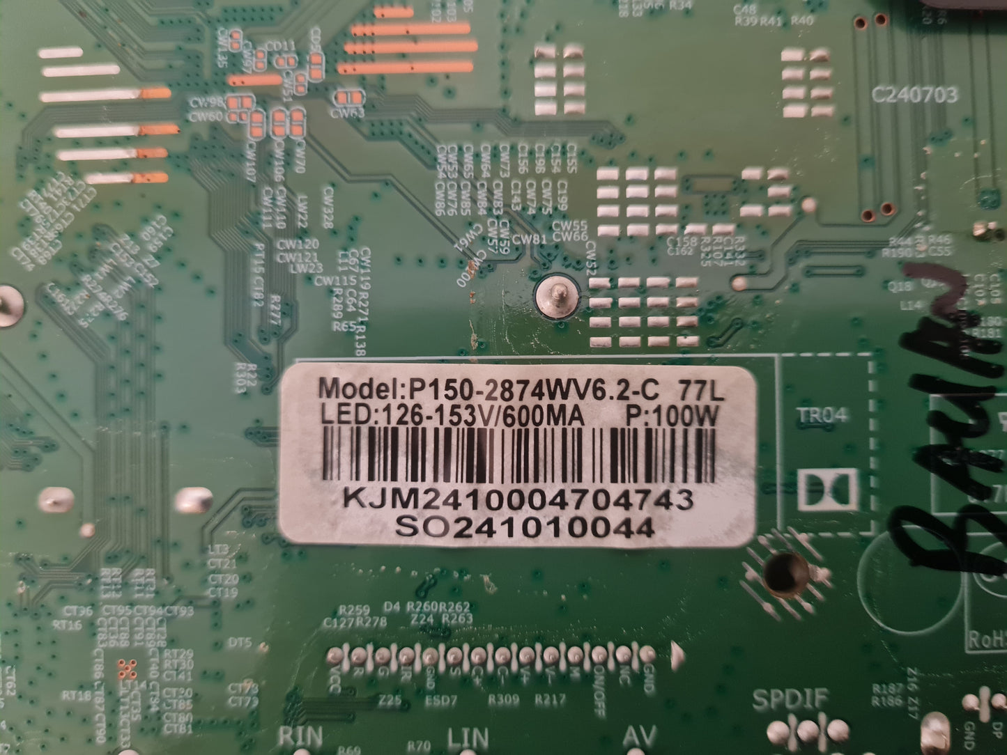 BAUHN ATV55UHDW-0125 MAIN BOARD P150-2874WV6.2