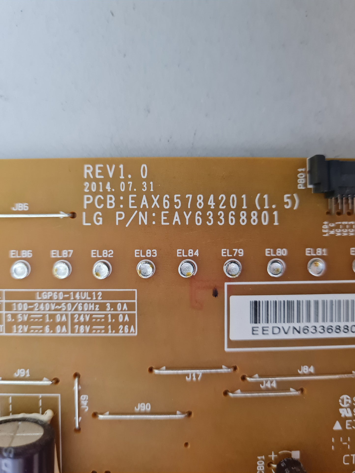 LG 60UB850T POWER SUPPLY BOARD EAX65784201 1.5 EAY63368801 LGP60-14UL12