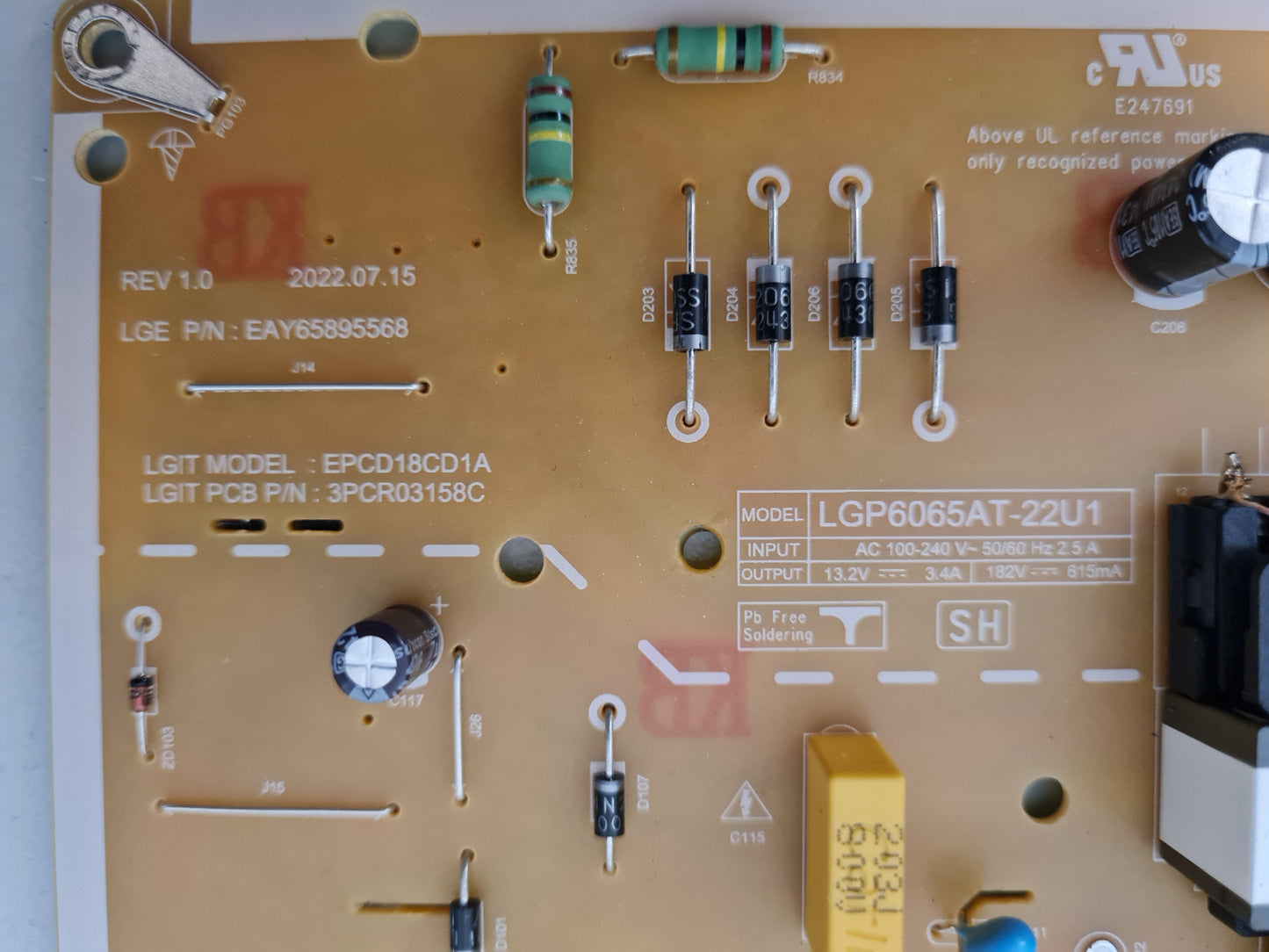 LG 65NANO80ASA POWER SUPPLY BOARD EAY65895568 LGP6065AT-22U1 EPCD18CD1A 3PCR03158C