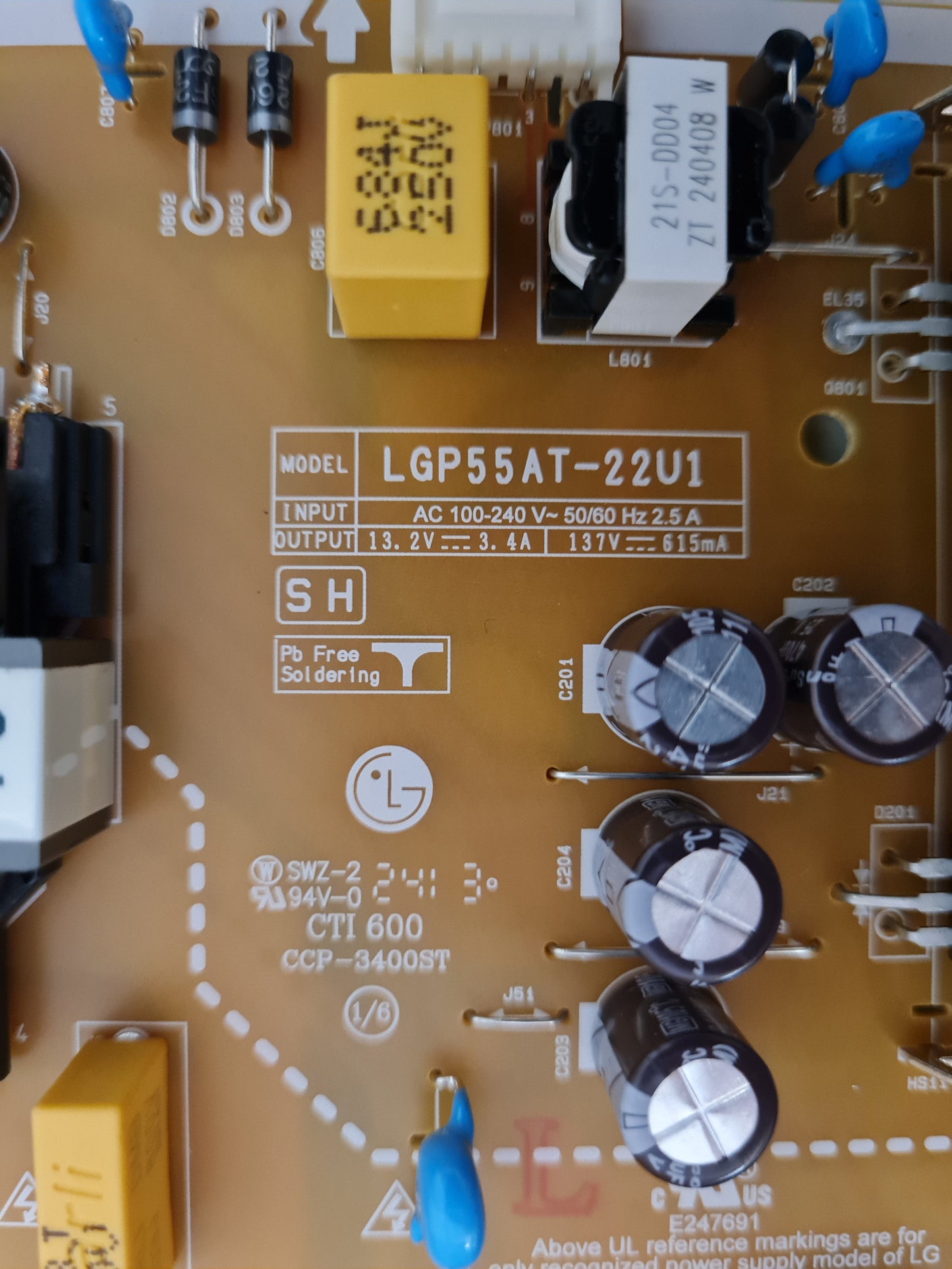 LG 55UT8050PSB POWER SUPPLY BOARD EAY65895569 EPCD14CD1A 3PCR03159A LGP55AT-22U1