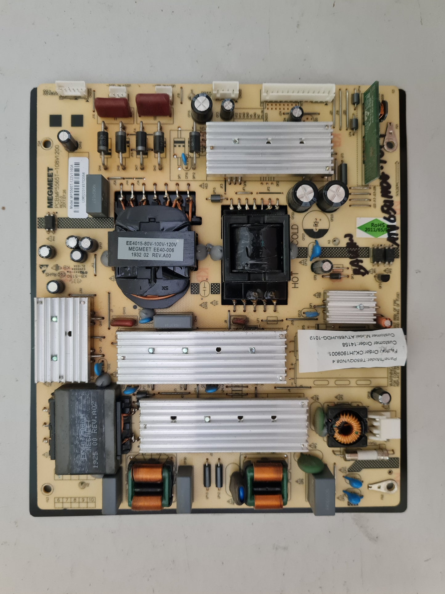 BAUHN ATV65UHDG-1019 POWER SUPPLY BOARD MP5565T-108V1200 MP5565T-122V1160A