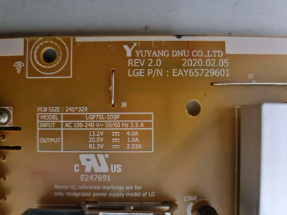 LG 75NANO91TNA POWER SUPPLY BOARD EAY65729601 LGP75L-20SP