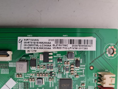 TCL 65P715 MAIN BOARD 40-RT51G2-MAA2HG 08-CS65TML-LC248AA V8-R851T02-LF1