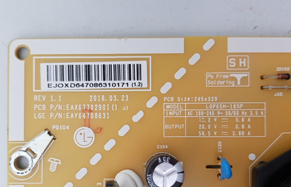 GENUINE LG 65SM9450 POWER SUPPLY BOARD EAY64708631 LGP65H-18SP EAX67702901 1.9