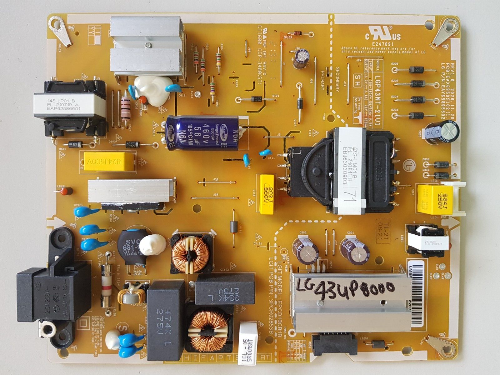 GENUINE LG 43UP8000 POWER SUPPLY BOARD EAY65895502 EAX69502102 1.0 LGP43NT-21U1