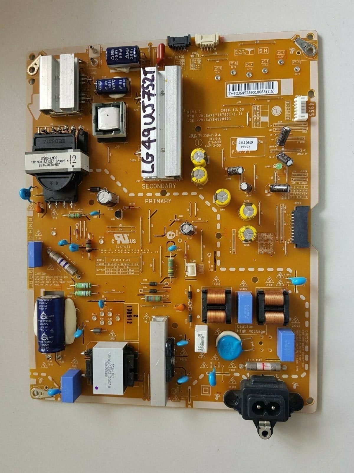 GENUINE LG 49UJ752T 55UJ752T POWER SUPPLY BOARD EAX67187601 LGP4955-17UL6    