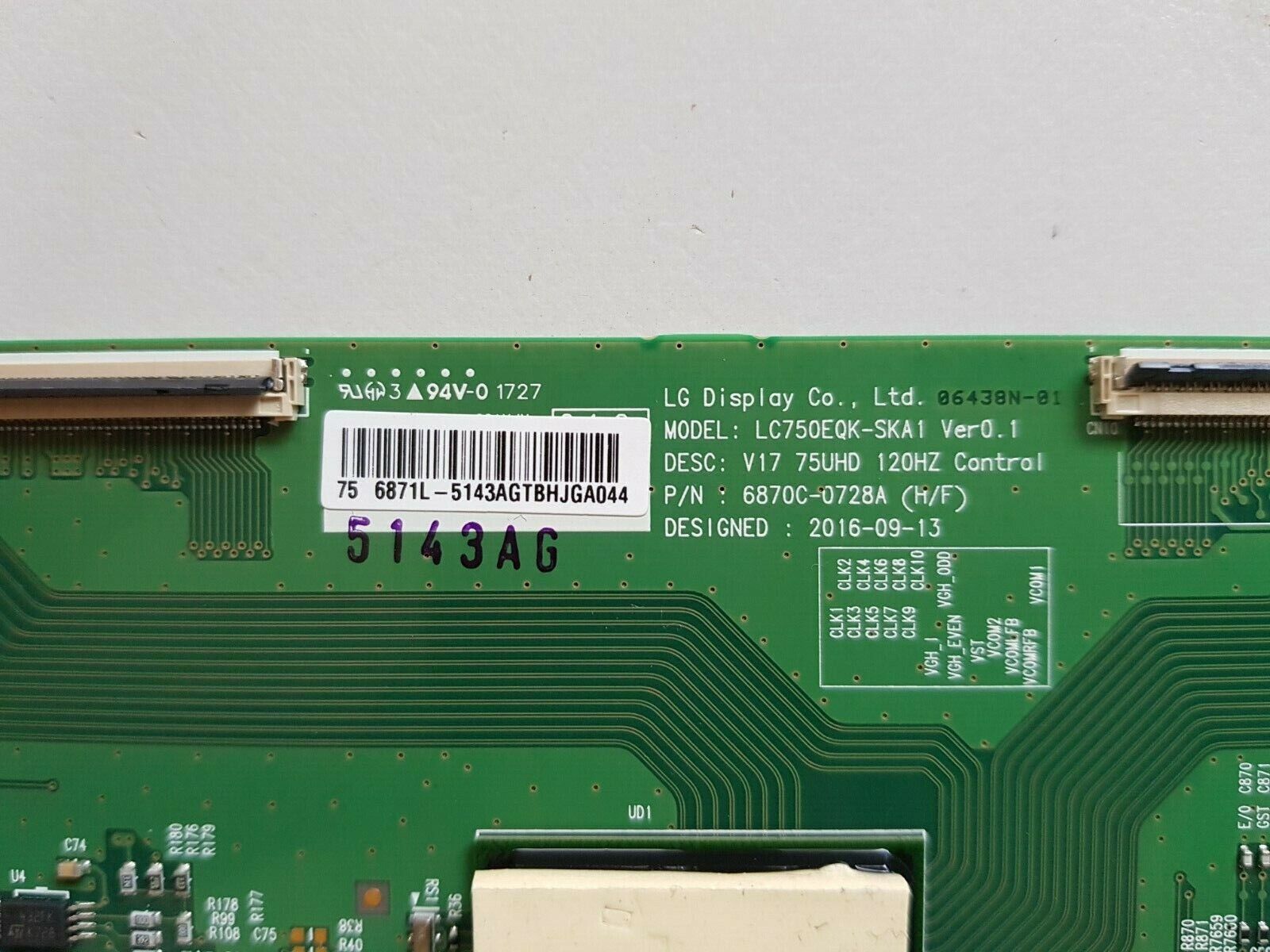 GENUINE SONY KD75X8500E T-CON BOARD 6870C-0728A 6871L-5143AG