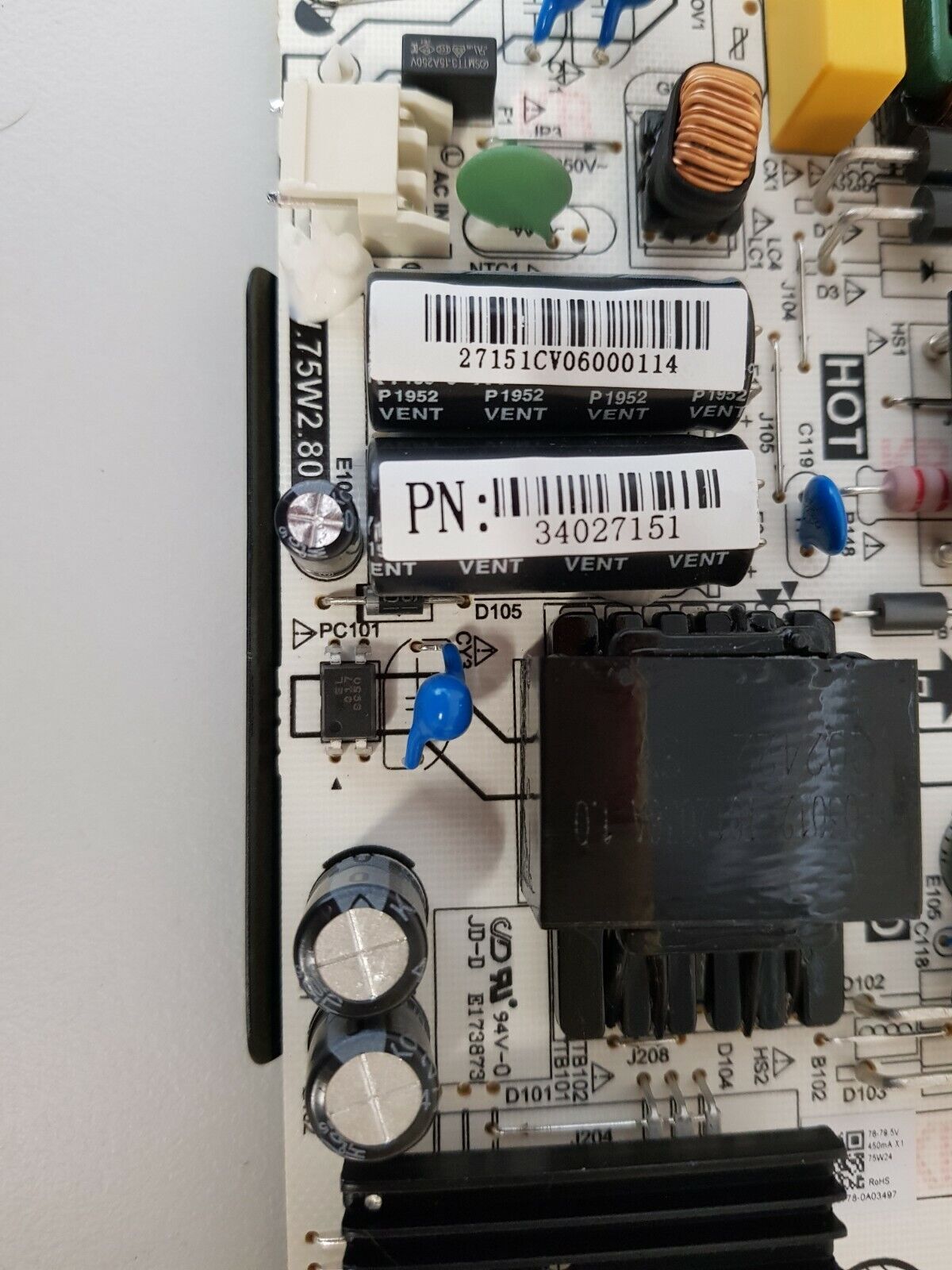 GENUINE BAUHN ATV50UHDS-0820 POWER SUPPLY BOARD W.75W2.801 ROHS KB-5150