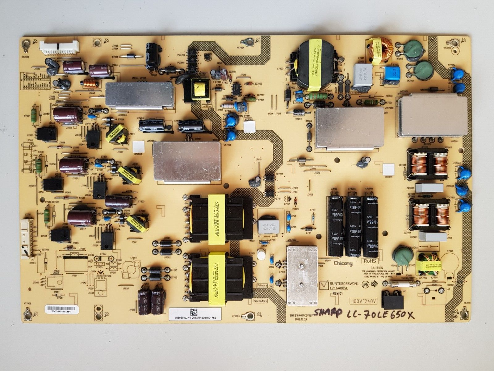 GENUINE SHARP LC70LE650X POWER SUPPLY BOARD RUNTKB058WJN1 L216A005L