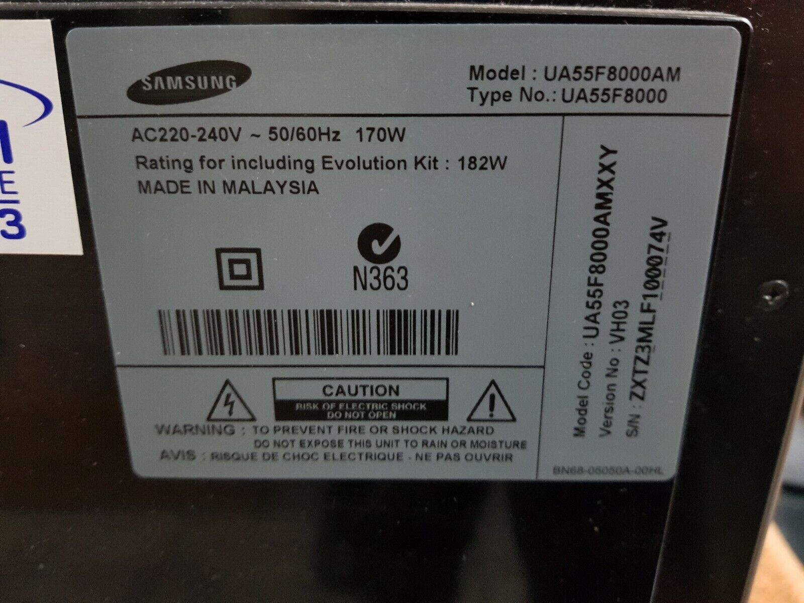 GENUINE Samsung UA55F8000AMXXY (Version VH03) Main Board Camera - BN96-26578A