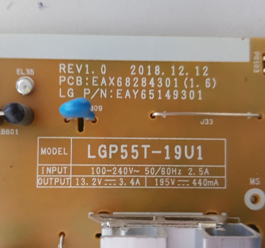GENUINE LG 55UN7300 POWER SUPPLY BOARD EAY65149301 LGP55T-19U1 EAX68284301 1.6