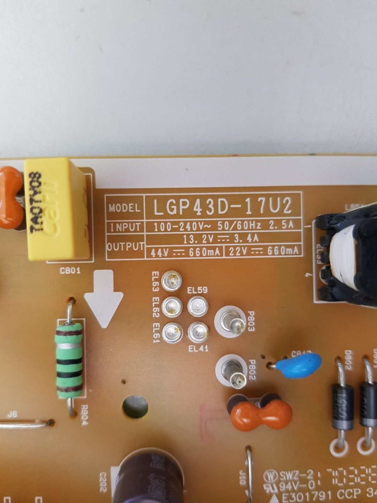 GENUINE LG 43UJ654T POWER SUPPLY BOARD EAY64529301 EAX67267601 1.6 LGP43D-17U2