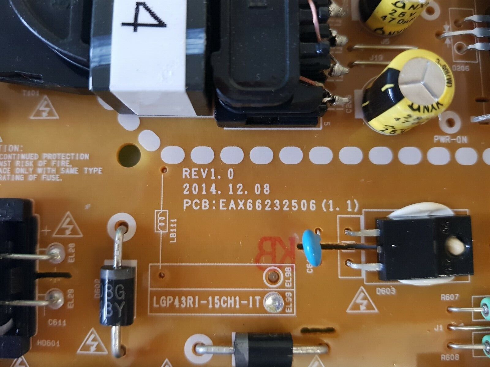 GENUINE LG POWER SUPPLY BOARD LGP43RI-15CH1-IT EAX66232506(1.1)