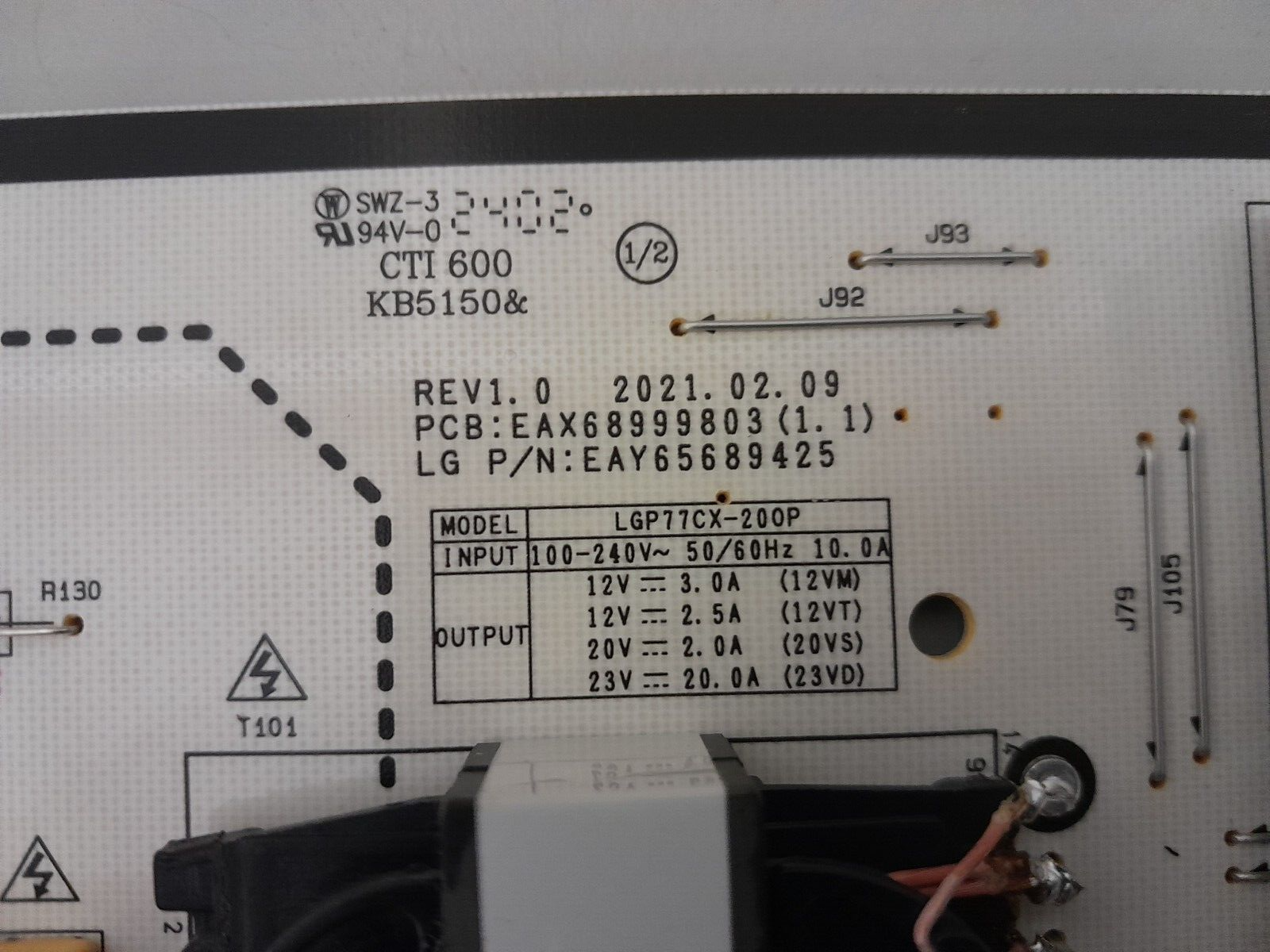 GENUINE LG OLED 77C1 POWER SUPPLY BOARD (BRAND NEW) EAY65689425 EAX68999803(1.1)
