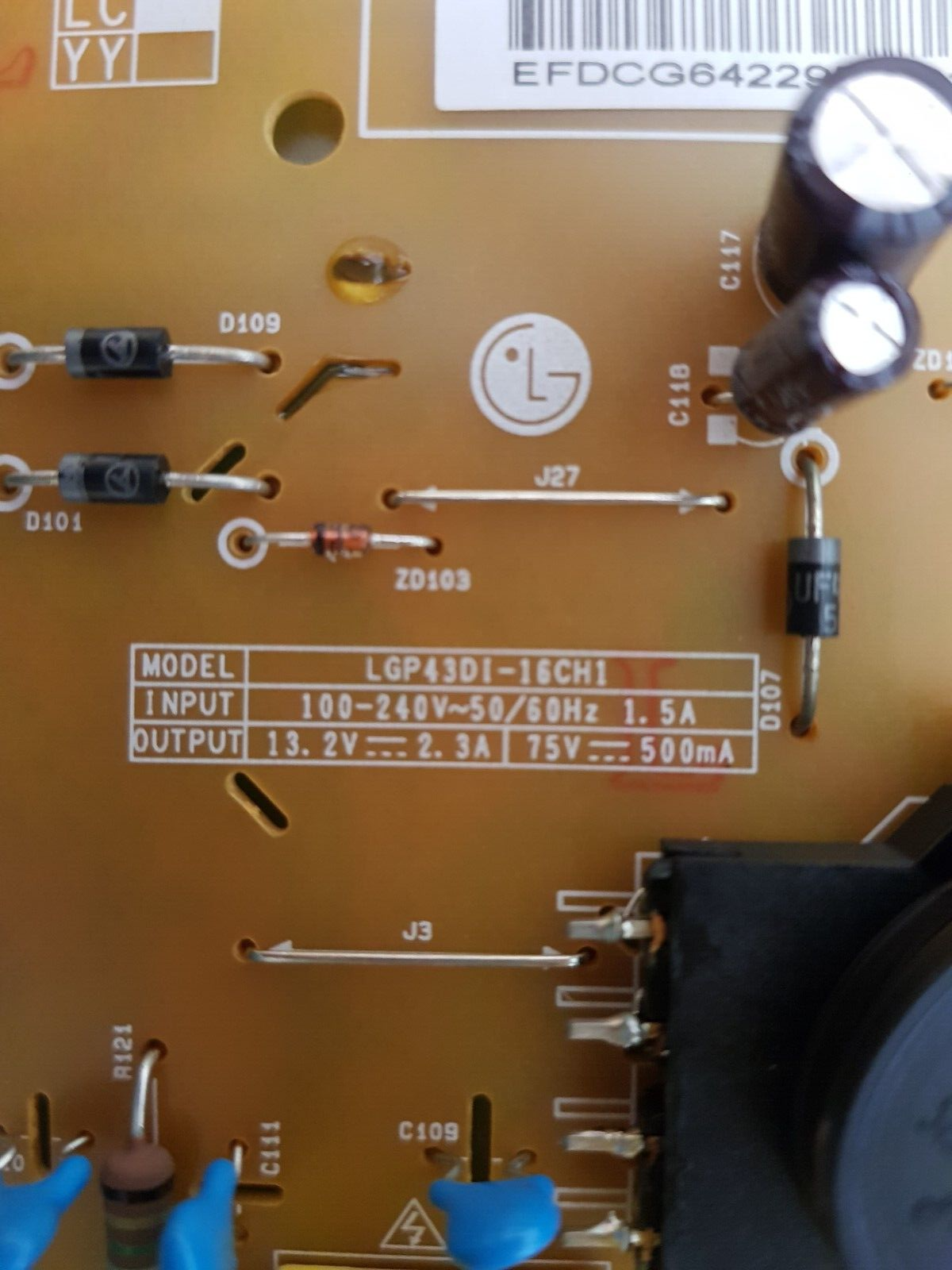 GENUINE LG 43LH600T POWER SUPPLY BOARD EAY64229501 LGP43DI-16CH1 EAX66793101 1.6