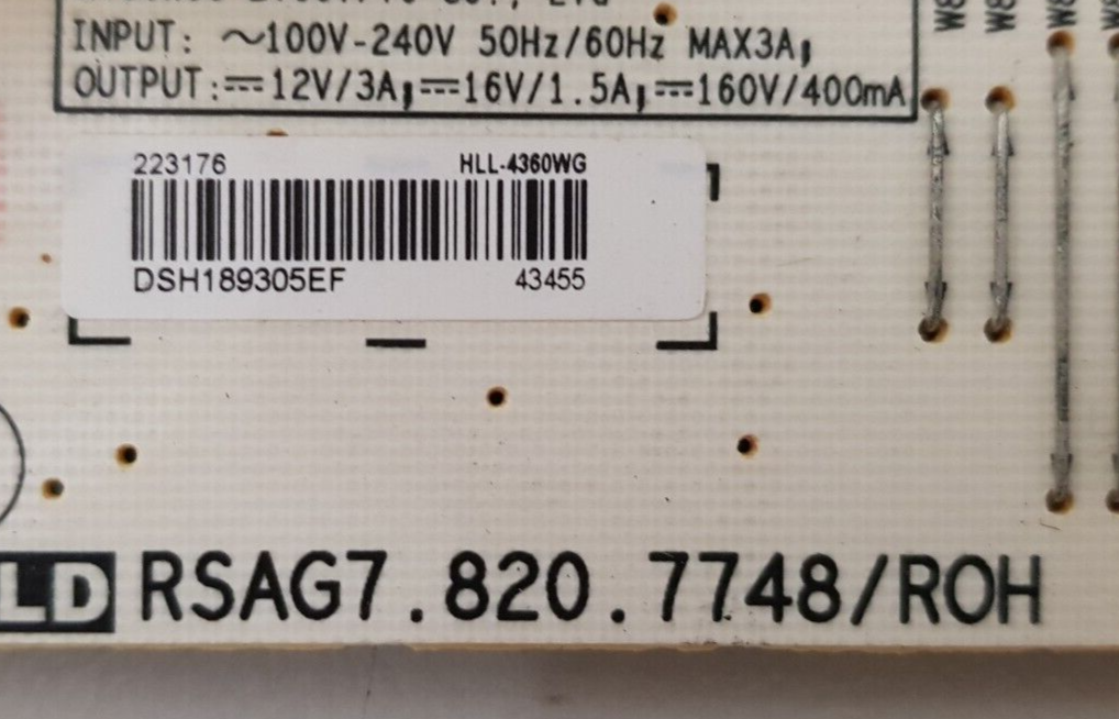 GENUINE HISENSE 43P6 POWER SUPPLY BOARD RSAG7.820.7748 HLL-4360WG