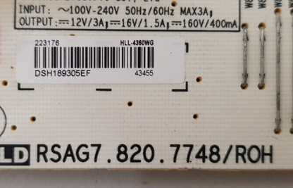 GENUINE HISENSE 43P6 POWER SUPPLY BOARD RSAG7.820.7748 HLL-4360WG