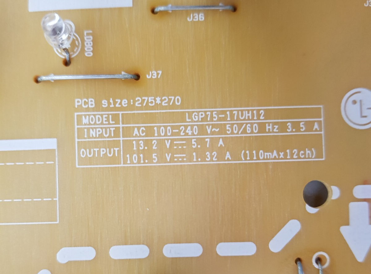 GENUINE LG 75UJ657T POWER SUPPLY BOARD EAY64489681 LGP75-17UH12 EAX67264301 1.4