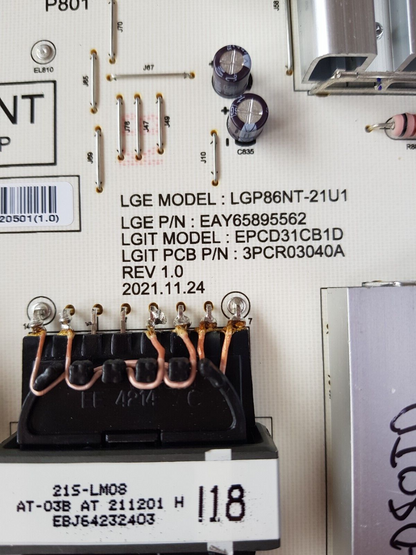 GENUINE LG 86UR640S0TD.AAUYLJD POWER SUPPLY BOARD EAY65895562 LGP86NT-21U1