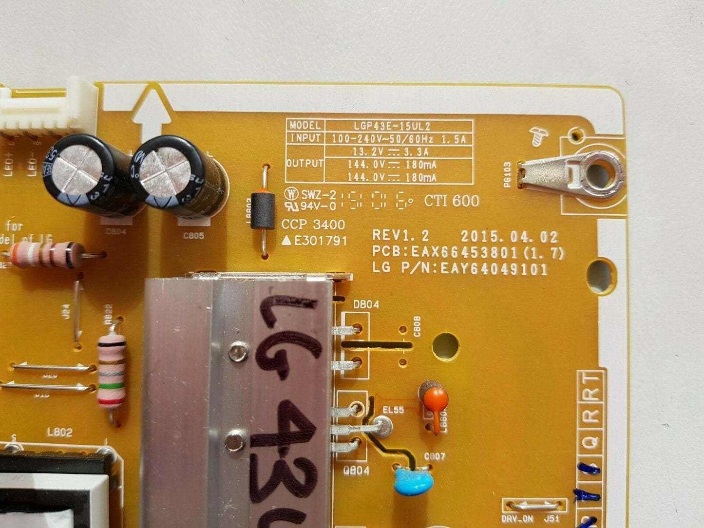 GENUINE LG 43UF680T POWER SUPPLY BOARD EAY64049101 EAX66453801 LGP43E-15UL2