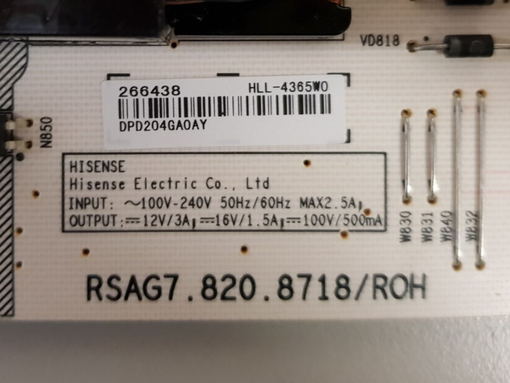 GENUINE HISENSE 43S8 POWER SUPPLY BOARD RSAG7.820.8718 HLL-4365WO
