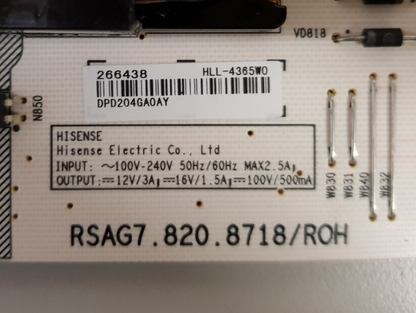 GENUINE HISENSE 43S8 POWER SUPPLY BOARD RSAG7.820.8718 HLL-4365WO