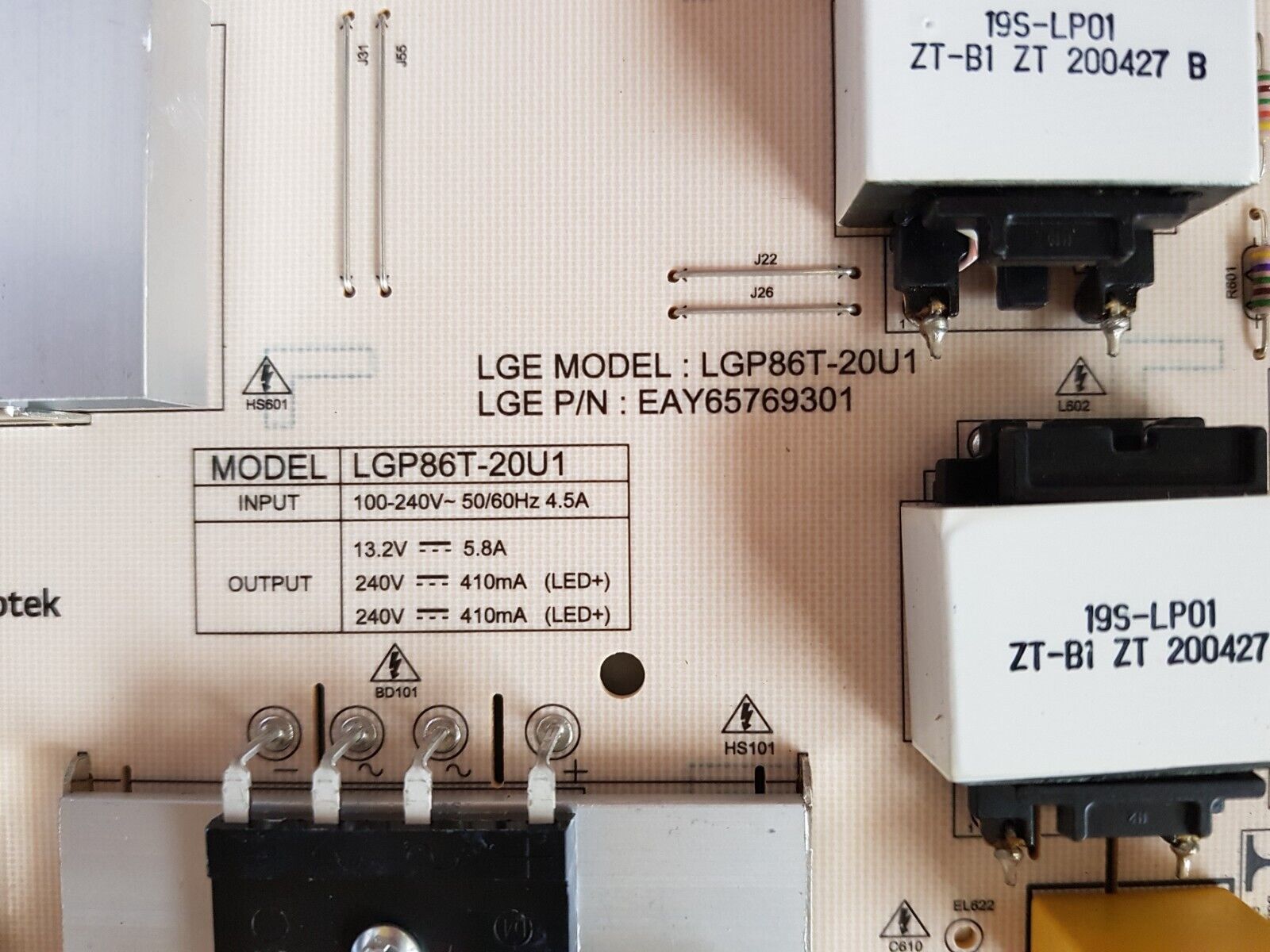 GENUINE LG 86UN8100PTB POWER SUPPLY BOARD EAY65769301 LGP86T-20U1 3PCR02660A