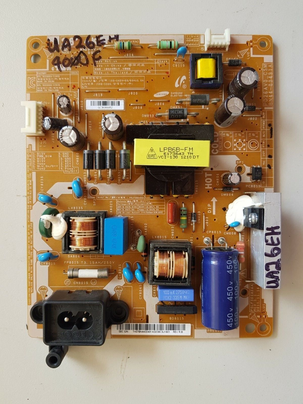 GENUINE Samsung UA26EH4000F Power Supply Board BN44-00491A PSLF360A04A