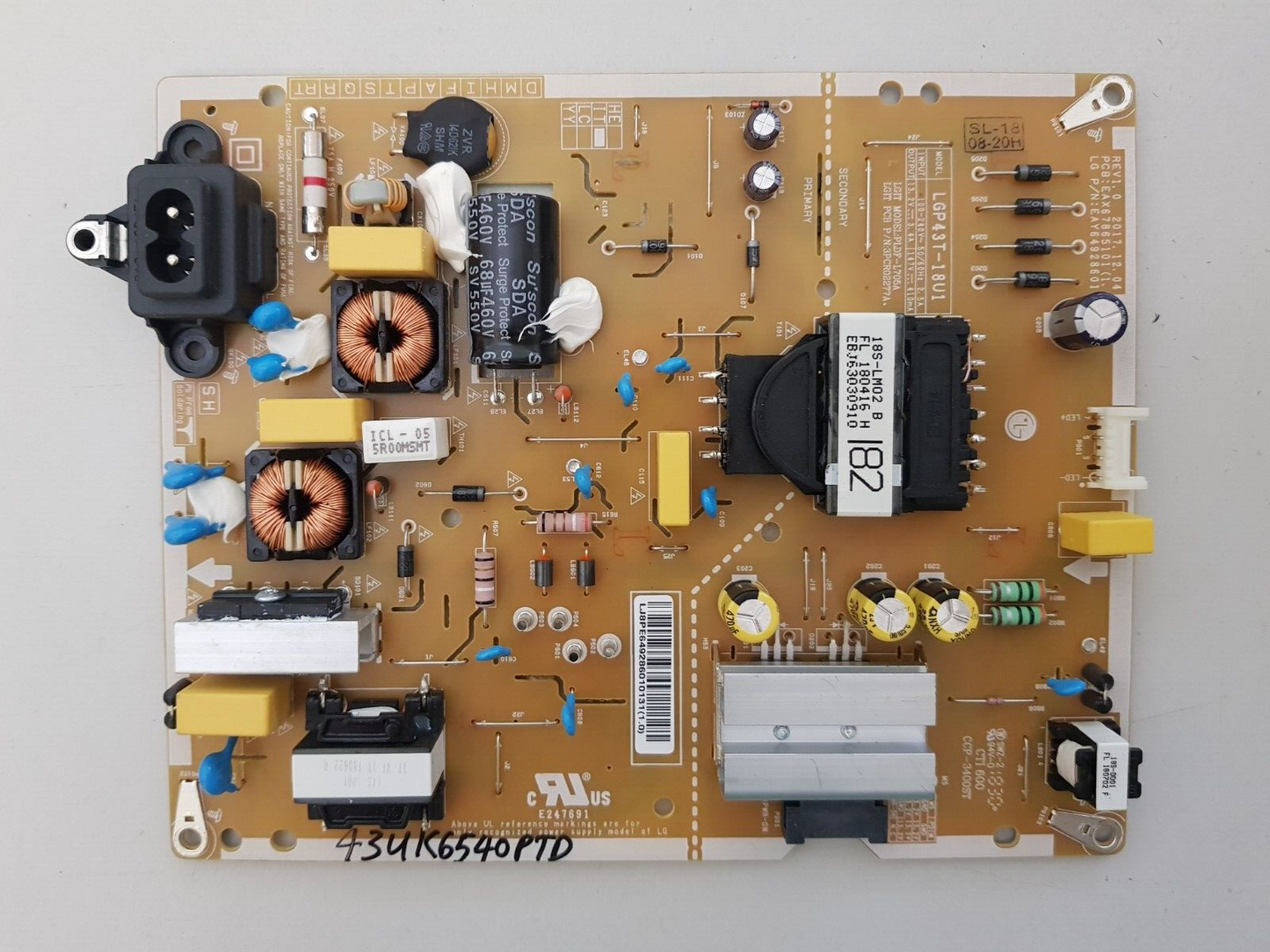 GENUINE LG 43UK6540 POWER SUPPLY BOARD EAY64928601 LGP43T-18U1 EAX67865101 1.6