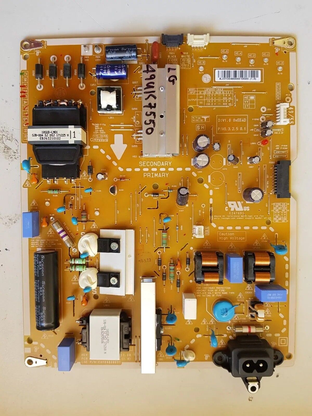 GENUINE LG 49UK7550 POWER SUPPLY BOARD EAY64808601 EAX67645501 1.8 LGP4955-18UL6