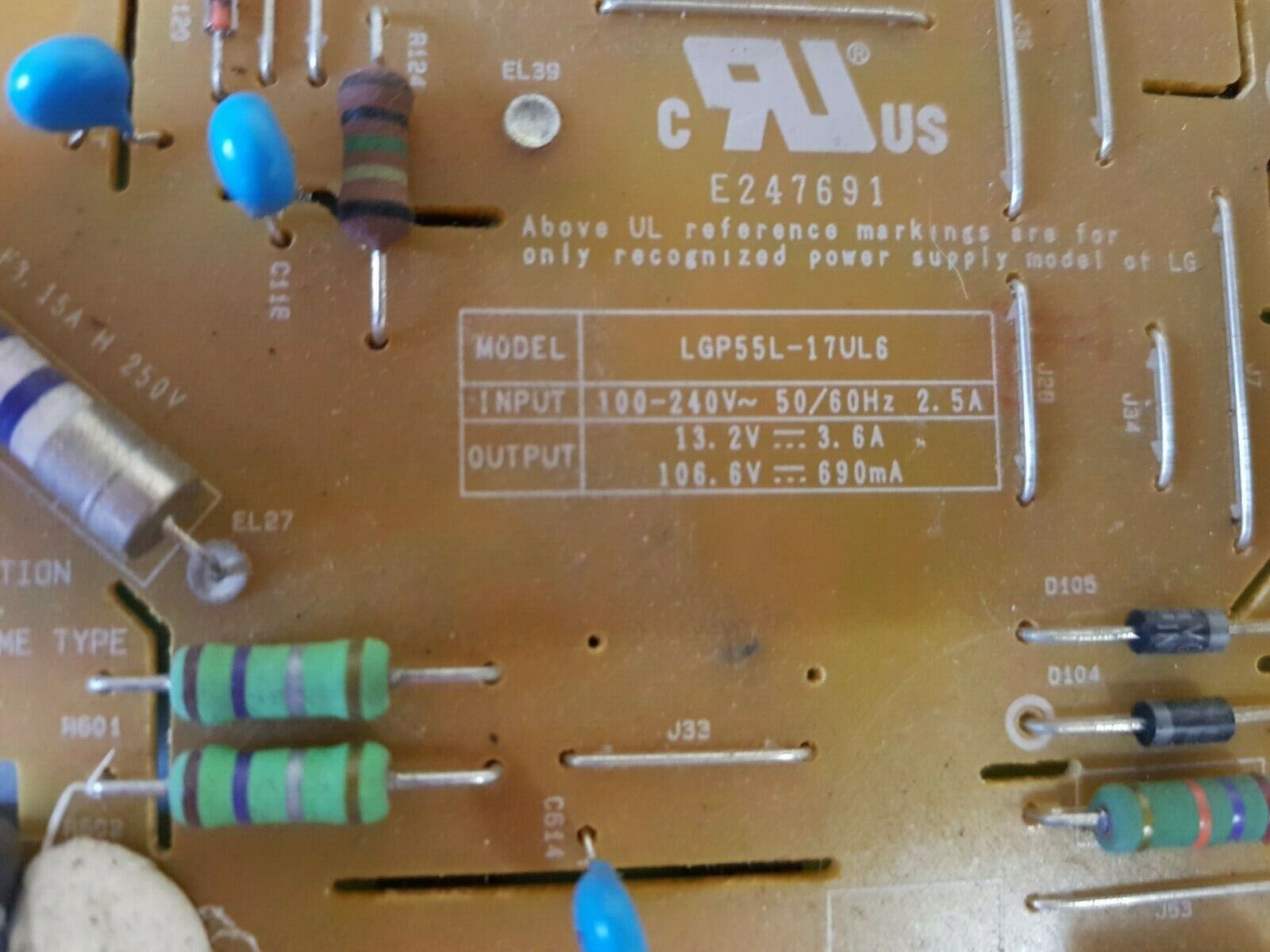 GENUINE LG 55UJ654T POWER SUPPLY BOARD EAY64450501 EAX67362501 LGP55L-17UL6