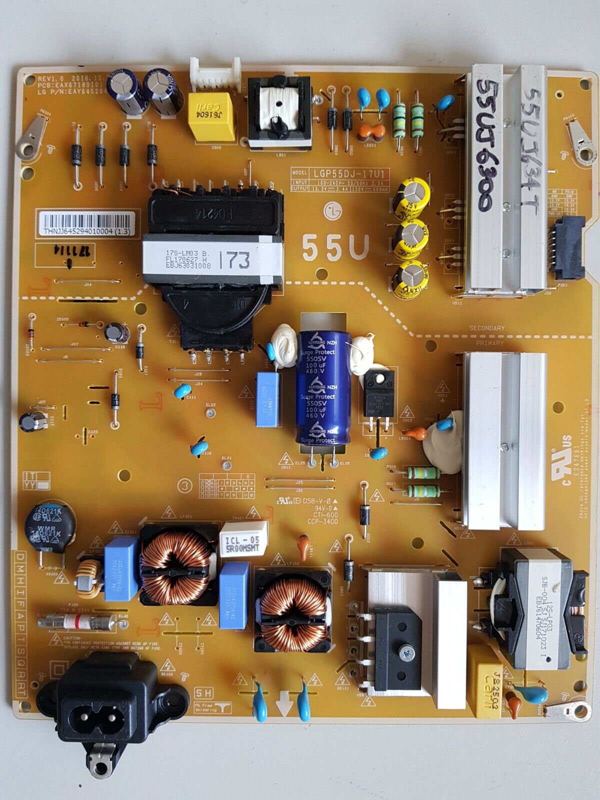 GENUINE LG 55UJ634T POWER SUPPLY BOARD EAY64529401 EAX67189101 LGP55DJ-17U1