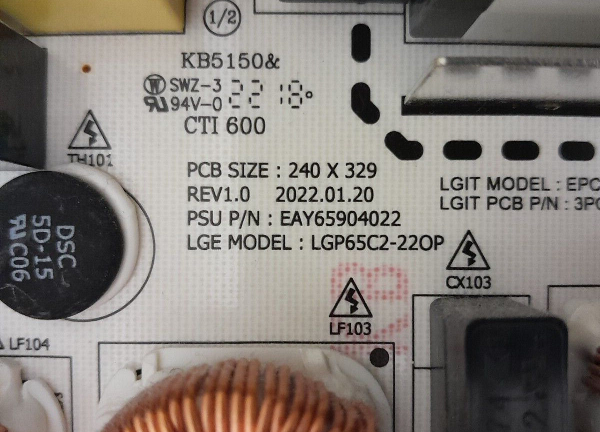 GENUINE LG OLED 65C2PSC POWER SUPPLY BOARD EAY65904022 LGP65CA-22OP EPCA48CC1B