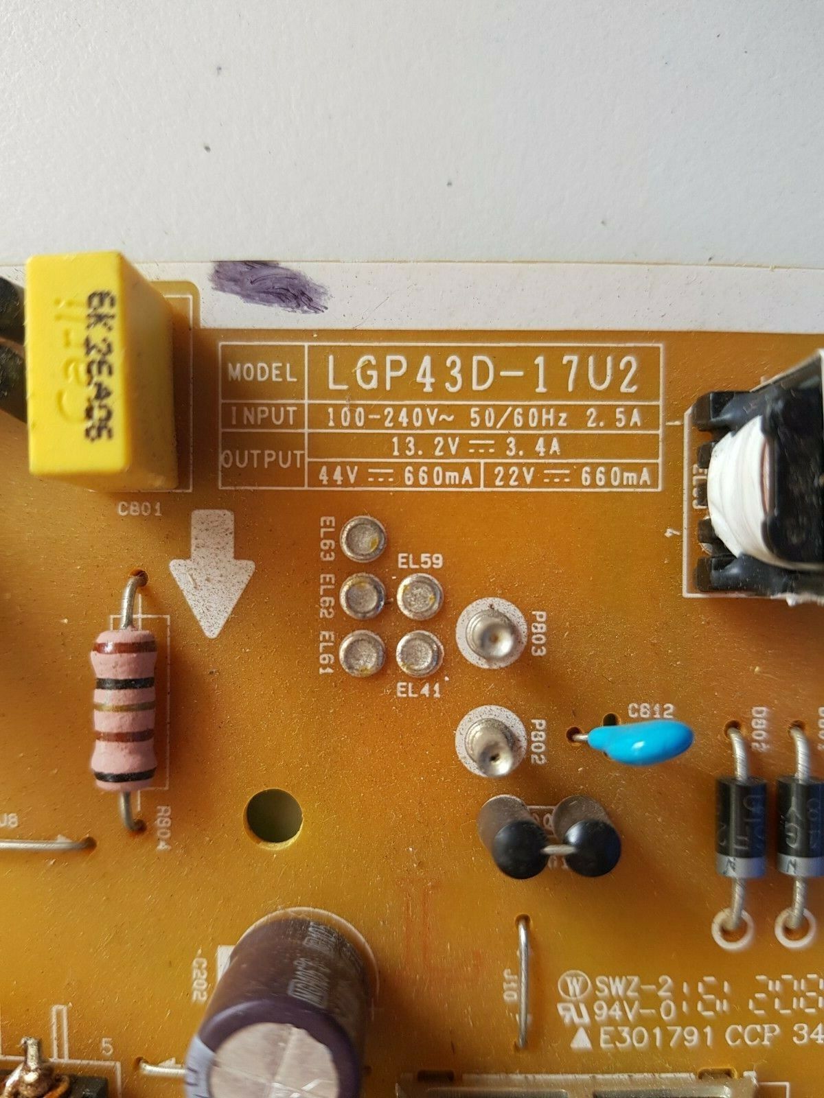 GENUINE LG 43UJ701 POWER SUPPLY BOARD EAY64529301 EAX67267601 (1.6) LGP43D-17U2