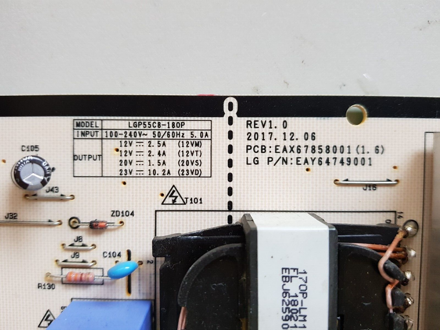 GENUINE LG OLED55B8T POWER SUPPLY BOARD EAY64749001 EAX67858001 REV 1.0