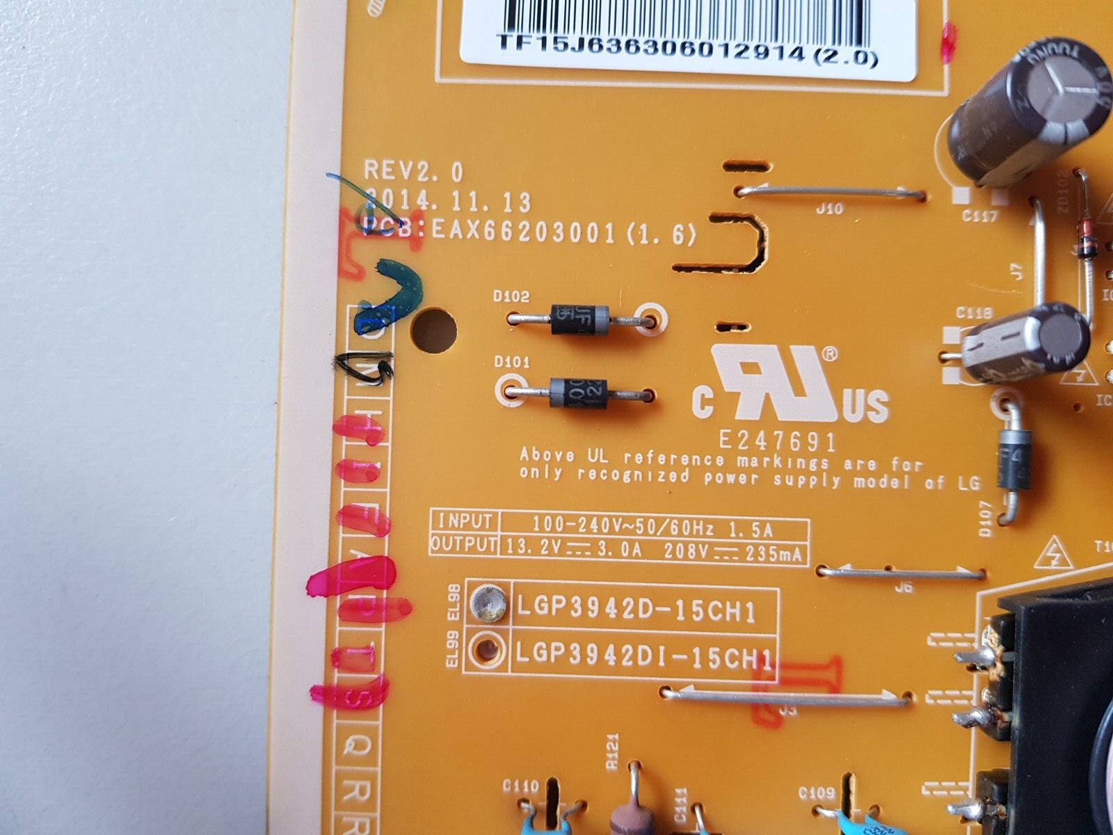 GENUINE LG 42LF5500 POWER SUPPLY BOARD LGP3942D-15CH1 EAX66203001 (1.6)