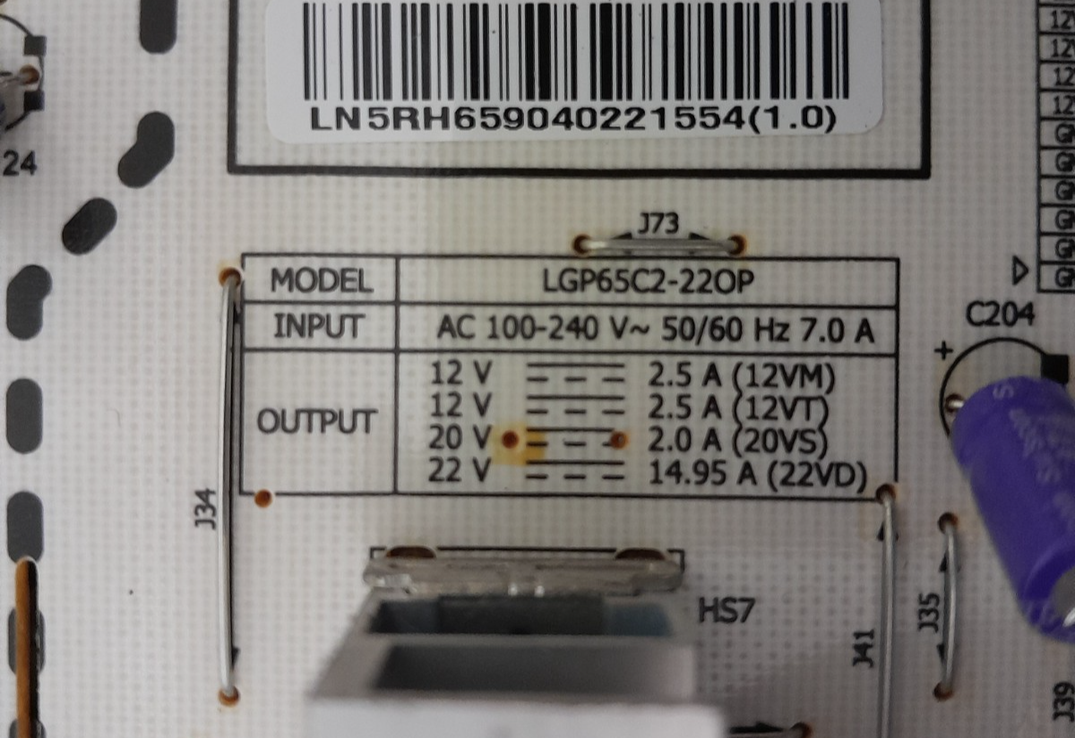 GENUINE LG OLED 65C2PSC POWER SUPPLY BOARD EAY65904022 LGP65CA-22OP EPCA48CC1B